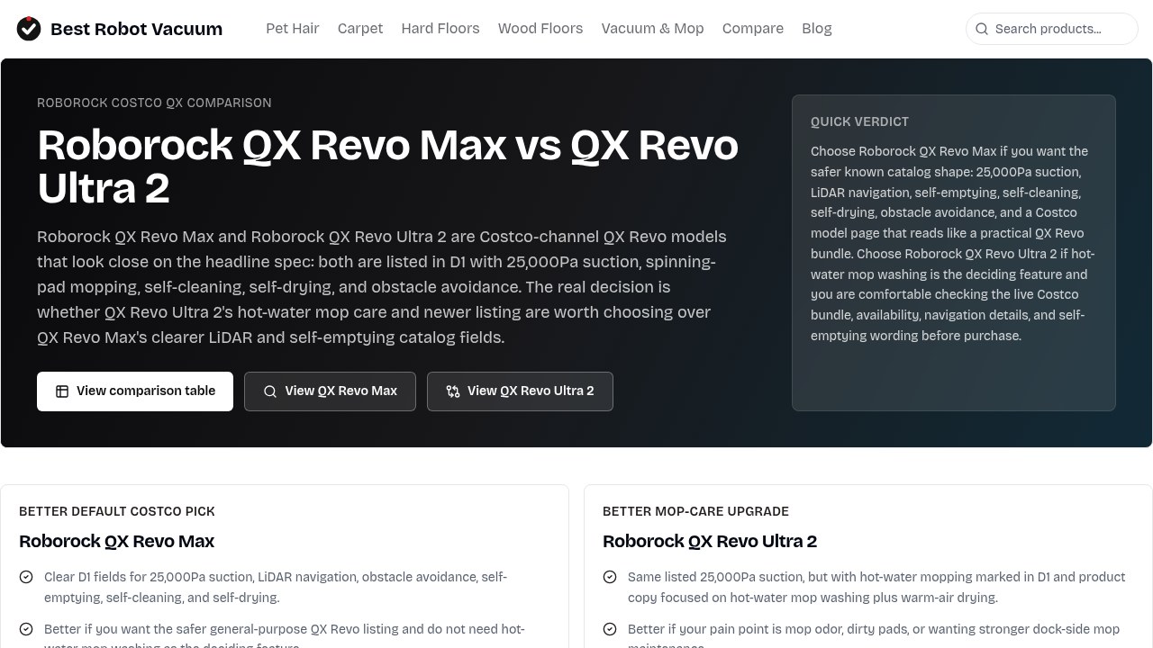 Roborock QX Revo Max vs QX Revo Ultra 2 screenshot 1