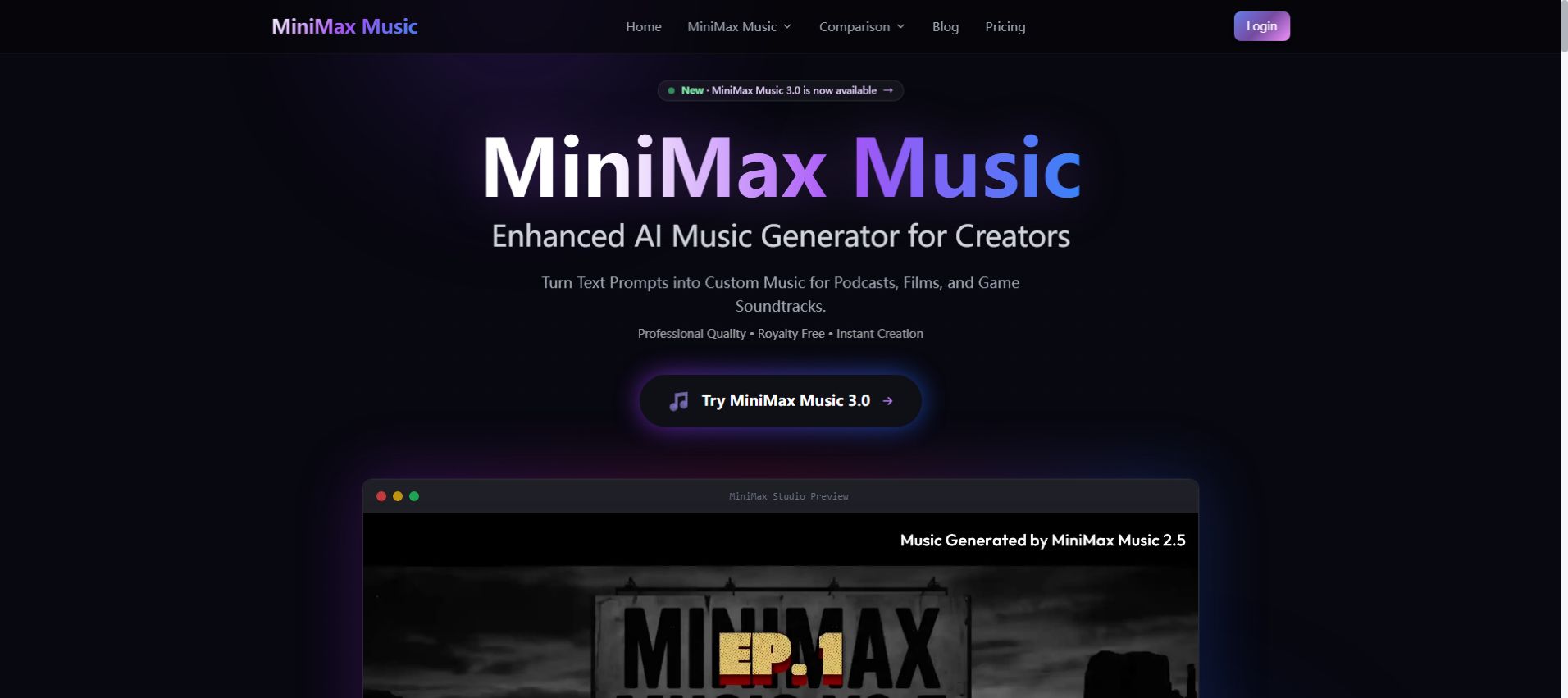 MiniMax Music — homepage screenshot 1
